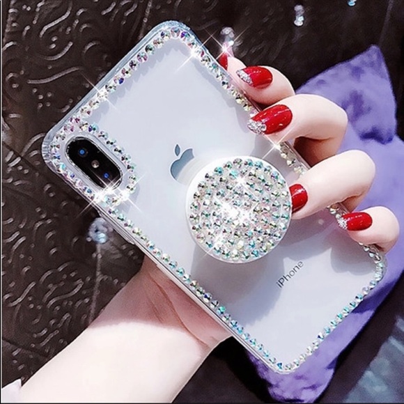 iPHONE CASE CRYSTAL EMBELLISHED W/ POPSOCKET - Picture 2 of 4